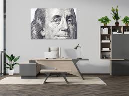 Portrait of Benjamin Franklin From One Hundred Dollar Bill Cool Decor for  Office Black and White Portrait of Franklin