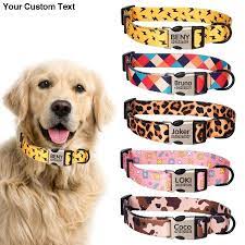 Fashion Print Personalized Engraved Name Dog Collar Leash Custom Puppy Pet Collars Id Tag For Small Dog Collars Leashes Big Dog Collars Personalized Dog Collars
