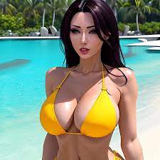 anime girl, dark, yellow bikini, medium boobs - Arthub.ai