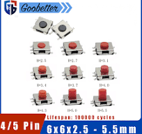 6 x 6mm SMD SMT Micro Momentary Tactile Tact Push Button PCB Switch 4/5 Pin