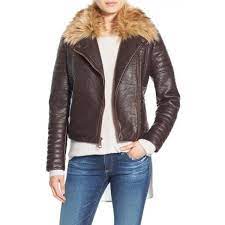 Andrew Marc Leather Moto Jacket With Removable Faux Fur Collar Faux Leather Moto Jacket Leather Jacket Jackets