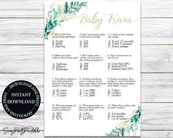 Planning a baby shower or sprinkle? Baby Shower Trivia Game Printable Greenery Baby Shower Game Etsy