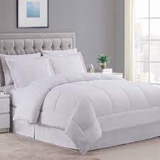 It arrived wrinkled but ironed up easily. Dobby Stripe Bed In A Bag 8 Piece Comforter Sheet Bed Skirt Sham Set King White Walmart Com Walmart Com