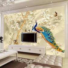 Custom Mural Wallpaper 3d Stereo Magnolia Flowers Peacock Wall Paintin Lifemulti Com Wall Painting Living Room Living Room Wall Designs Wallpaper Living Room