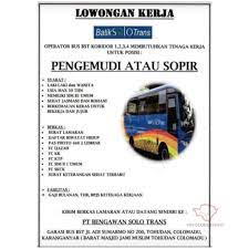Tersedia lowongan kerja kernet bus lorena di jobindo.com, silahkan mendaftar segera kirim lamaran anda untuk lowongan pekerjaan kernet bus lorena. Lowongan Kerja Sopir Bus Batik Solo Trans Info Loker Solo