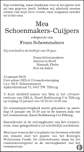 Januar 2021) in der niederländischen provinz limburg. Mea Schoenmakers Cuijpers 12 01 2010 Overlijdensbericht En Condoleances Mensenlinq Nl