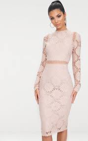 Caris Dusty Pink Long Sleeve Lace Bodycon Dress In 2020 Lace Bodycon Dress Long Sleeve Dusty Pink Dresses Lace Bodycon Dress