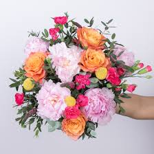 Starting with a light orange in the center of its petals, it starts to darken to a cardinal red, until it reaches the edges which are colored in a fine intense pink. Peonies And Free Spirit Roses Ode A La Rose