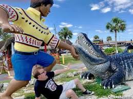 If you want the alligator to put up a good fight, it's best to sneak up on it from behind. Miami Fl Indian Village Gator Wrestling