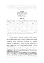 Guys i am starting my final year project in sept this year and i have been looking around for a project to do so there is this one that i am most likely going to chose choosing from a list to be honest i am not a big fan of programming. Pdf Providing Equal Access To Information Communication Technologies For Rural Communities In Malaysia Experiences Learned From The Implementation Of The Ebario Project 1