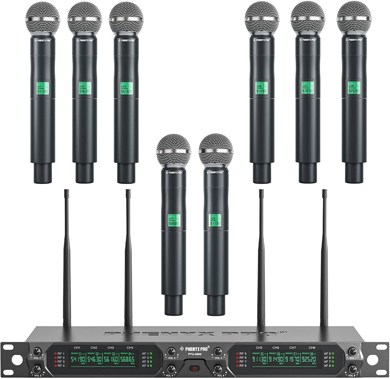 Phenyx PTU-4000-8H 8-Channel Wireless Handheld Microphone System