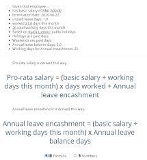 Malaysia annual leave calculation formula. Leave Encashment On Employee Termination
