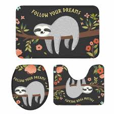 We're pretty sure baby sloth bath time is the best time of the day, especially when there's a tasty hibiscus flower in it as a reward. S 3 Cartoon Cute Baby Sloth Pedestal Rug Lid Toilet Seat Cover Bath Mat Custom Ebay