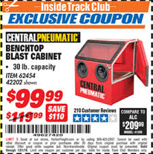This blast cabinet comes equipped with sand blasting gun and ceramic nozzle along with an extra bright light to give you full vision when working. Harbor Freight Tools Coupon Database Free Coupons 25 Percent Off Coupons Toolbox Coupons 30 Lb Capacity Abrasive Benchtop Blast Cabinet