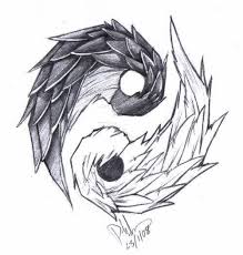 Yin Yang A Taijitu Composed Of Feathered Wings Arte Art Paint Painting Tattoo Design Drawings Cat Tattoo Designs Yin Yang Tattoos