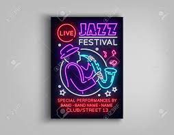 Perfect for music events, jazz concerts. Jazz Festival Poster Neonartbroschure Designeinladungsschablone Vektorillustration Lizenzfrei Nutzbare Vektorgrafiken Clip Arts Illustrationen Image 95740050