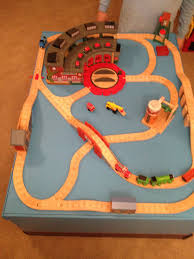 pin by becky snow on mommy stuff train table layout wooden train track thomas the train tracks