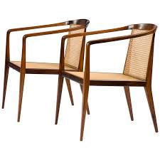 Pair Of Lounge Chairs In Caviona Wood With Cane Seat And Back By John Graz 1960s In 2020 Wicker Lounge Chair Modern Side Chairs Rattan Lounge Chair