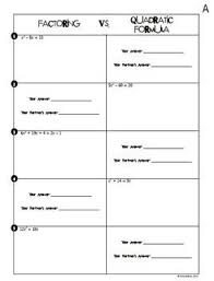 Solving Quadratic Equations Factoring Vs Quadratic Formula Partner Activity Quadratics Quadratic Equation Quadratic Formula