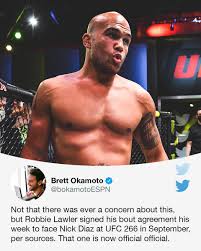 He is the former ufc welterweight champion. Espn Mma On Twitter Robbie Lawler Put Pen To Paper For His Fight Against Nick Diaz Via Bokamotoespn