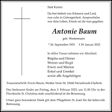 Traueranzeigen von Antonie Baum