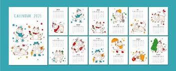Use our crafty and cute printable calendars to keep track of all your upcoming events. White Ox Calendar Or Planner A4 Format For 2021 With Kawaii Cartoon Royalty Free Cliparts Vectors And Stock Illustration Image 140797415
