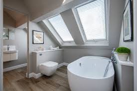 Small space bathroom attic bathroom small spaces bathrooms knee walls loire valley tours france loft ideas sloped ceiling. Sparkling Contemporary Attic Bathrooms Like Bathroom Surrey Residence Sloped Ceiling Velux Windows Loft Conversion Floating Vanity Wall Mounted Toilet
