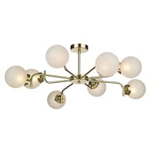 Accentuate your space with stylish glass shades in various sizes and styles. Jazz Decadent Polished Brass 8 Light Ceiling Light With Frosted Glass