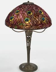 Tiffany Studios Peacock Table Lamp With A Rare Fern Base Shade With Small Early Tag Impressed Tiffany Studios New Y Tiffany Lamps Tiffany Art Leaded Glass