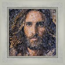 A Sure Foundation by Shelby Stroud is a portrait of Jesus created from  stones and other elements