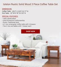 Mahogany solids and mindi veneers; Baluster Rustic Wood 3 Piece Coffee Table Set With Drawers Rustic Coffee Table Sets 3 Piece Coffee Table Set Coffee Table Setting