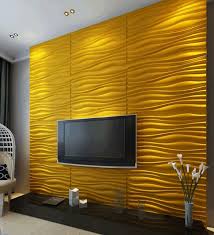 Das bild wird verdoppelt und belegt zwei paneele. Wandgestaltung Im Wohnzimmer 3d Wellenmuster Gelb Design Lowboard Wandtafel Design Wandpaneele Wandgestaltung Wohnzimmer