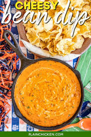 Cheesy Bean Dip Only 4 Ingredients Plain Chicken In 2020 Bean Dip Recipes Bean Dip Cold Meals