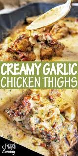 Chicken Thighs With Creamy Garlic Wine Sauce Recipe Boneless Chicken Thigh Recipes Garlic Chicken Thighs Recipe Chicken Thigh Recipes Baked
