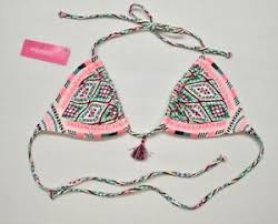 Details About Womens Green Pink Embroidered Triangle Bikini Top By Xhilaration Pick Ur Size