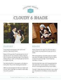 Lighting Basics Cloudy And Shade Cheat Sheet Photography Shortcuts Photography Basics Light Photography