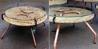 Wire spoll coffee table,end table,bedside table,rustic table,round table,dining table,outdoor furniture,side table,farmhouse table. Wooden Wire Spool Turned Into Industrially Chic Coffee Table