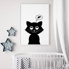Black And White Cat Pictures To Print Black Cat Print For Instant Download Black Cat Nursery Black Cat Poster Monochrome Baby Black Cat Art Print Nursery Art Prints Cat Nursery Nursery Wall Art