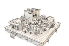 Cartoon City Block Low Poly 3d Model City Cartoon Low Poly 3d Models Low Poly 3d