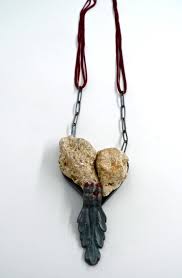 Eva Tesarik Necklace Broken Heart 2018 Blacked Sterling Silver Limestone Laque Pendant Sculptural Jewelry Heart Jewelry Organic Jewelry