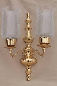 Outstanding quality hand crafted hurricane candle sconce. Vintage Polished Brass Candle Sconces Wall Sconce Set W Crackle Glass Hurricane Shades