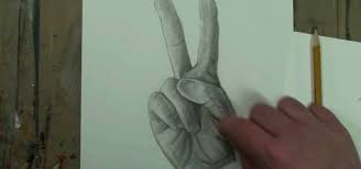 Outline the bent thumb and side of the hand using a long, curved line. How To Draw A Hand Making A Peace Sign Drawing Illustration Wonderhowto