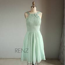 Popular Items For Dusty Shale Dress On Etsy Pleated Party Dress Chiffon Dress Short Mint Bridesmaid Dresses