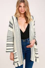 Black And White Striped Cardigan Sweater Annual Ritual Black And White Striped Cardigan Sweater Looking Good Takes Work Striped Cardigan Black Sweaters Sweater Cardigan