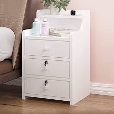 Amazon Com Fiveshops Nightstand End Tables Storage Cabinet Bedroom 3 Drawers Night Stand Storage Wood Cabinet Bedroom Side Storage End Table With Open Shelf And Locking Drawers For Home Dorm White Kitchen Dining