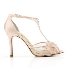 T Strap Beaded Blush Wedding Evening Shoes