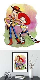 Woody Jessie Print Disney Toy Story Poster Movie Print Woody Jessie Printable Wall Art Watercolor Painting N Jessie Toy Story Woody And Jessie Disney Drawings