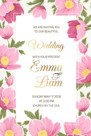 The 123weddingcards marketplace has floral wedding invitations from astounding designers starting as low with the help of this, you can be the designer of your own floral wedding card by choosing your favorite color, pattern, printing, wedding wordings, and several other details. Wedding Event Invitation Card Template Hellebore Anemone Poppy Peony Pink Yellow Flowers Border Frame White Background Luxury Shiny Golden Gradient Text Placeholder Vertical Portrait Aspect Ratio Tasmeemme Com