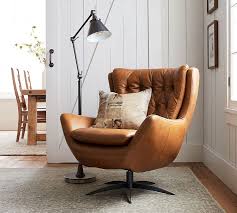 Wells Tufted Leather Swivel Armchair Pottery Barn Lounge Chair Design Swivel Chair Living Room Leather Swivel Chair