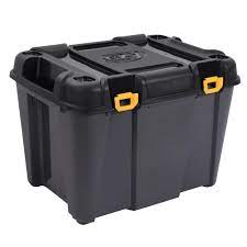 It features a 60 litre capacity and a lid which can be padlocked for security. Ezy Storage Ezy Storage Bunker 160l Heavy Duty Garage Storage Container Tub Black Gray Fba31732 The Home Depot